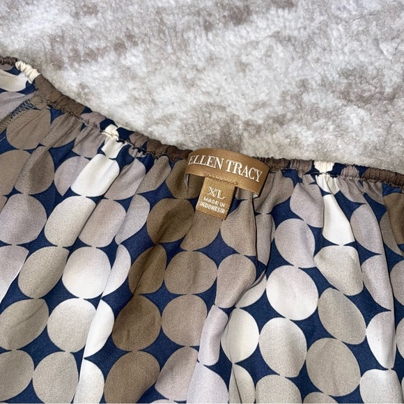 Ellen Tracy Long Sleeve TOP Blouse Large Brown Yellow Geometric Dots Crew SZ XL - Picture 13 of 13